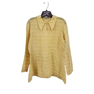 SuZen Women's Cotton Linen Stripes Keyhole Button Top - S